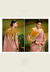 India Silk Light Pink Sarees Crafted From Delicate Tissue Organza Feature Beautiful Embroidery With Traditional Butti